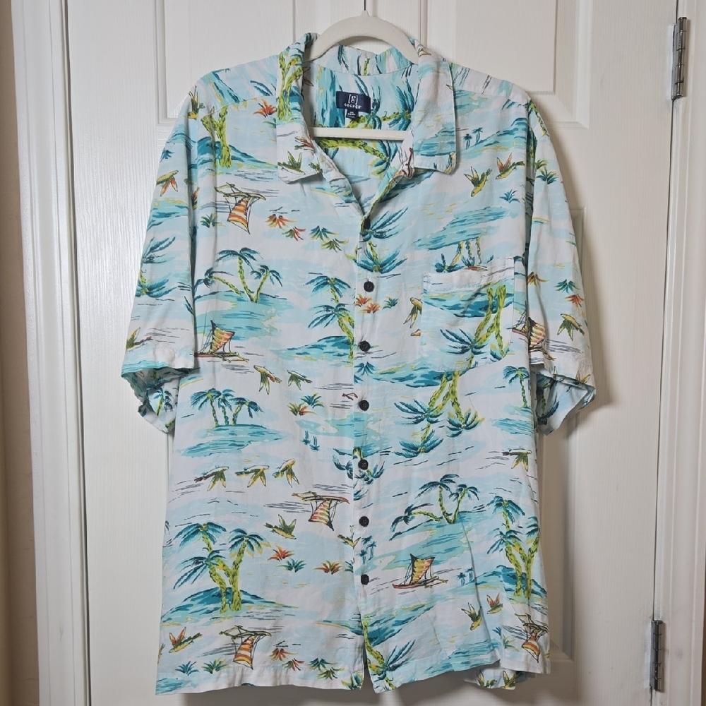 George 3X Vintage Flying Fish Button Up Casual RAYON BEACH TRAVEL RESORT CRUISE